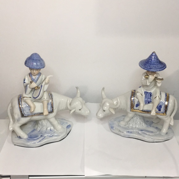 Vintage Made In Taiwan Asian Pair Ridding Water Buffalo - Picture 1 of 11